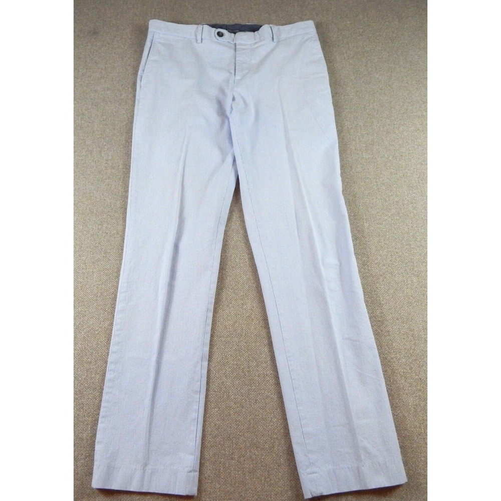 Lands End Pants Mens 34x34 Blue White Pin Stripe Chinos Preppy Classic